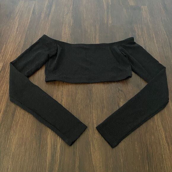 Early 2000's Whimsygoth Goth Grunge Black Glitter Off The Shoulder Crop Top M - Picture 4 of 6